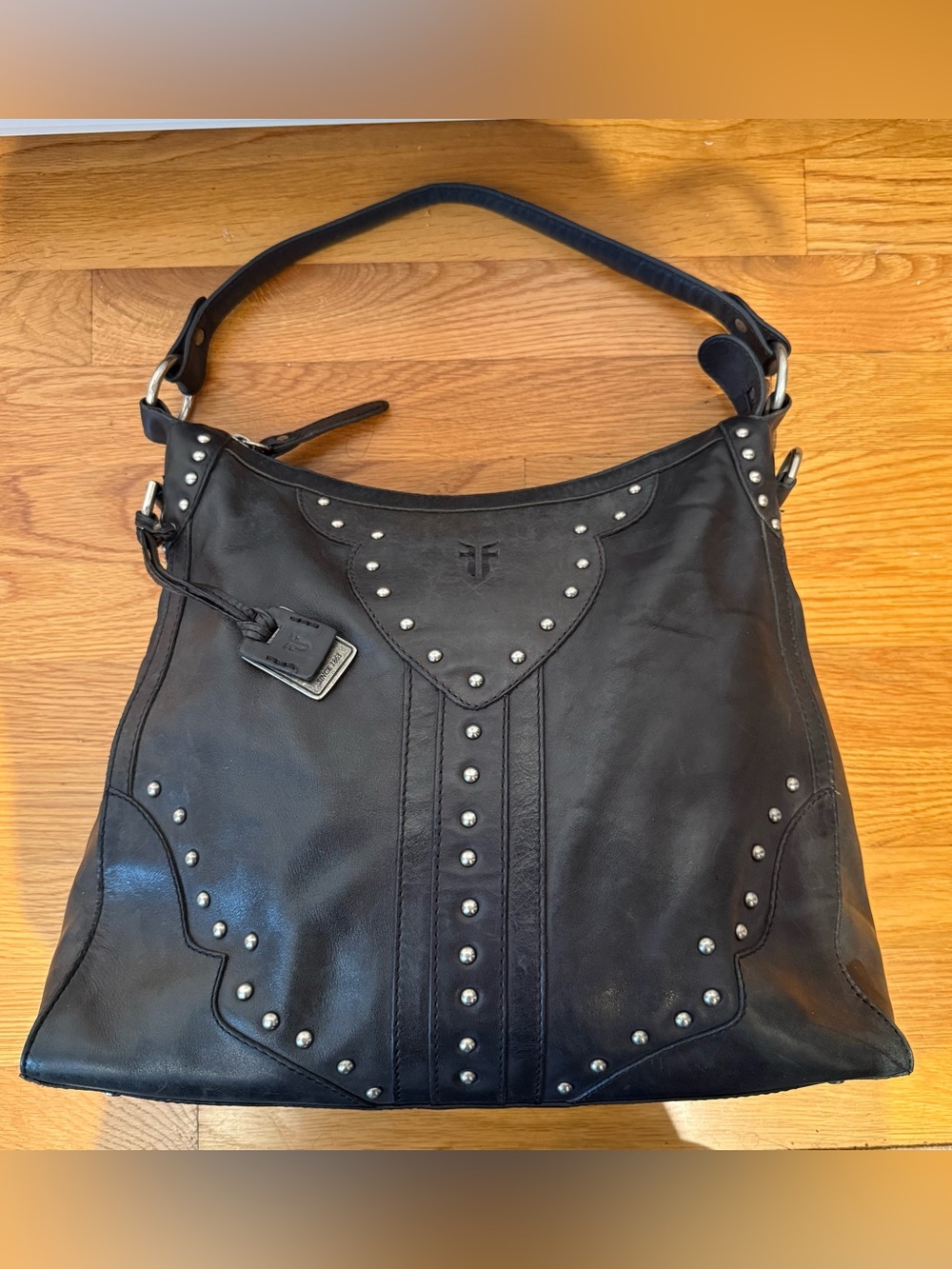 Frye Gorgeous Leather Studded Hobo Bag - Black